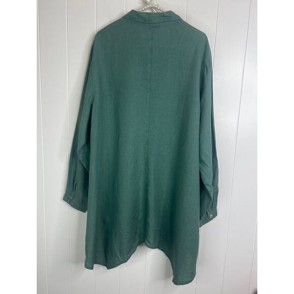 Kleen 100% Linen Asymmetrical Hem Buttondown Long Sleeve Blouse Size 1X - Picture 6 of 7